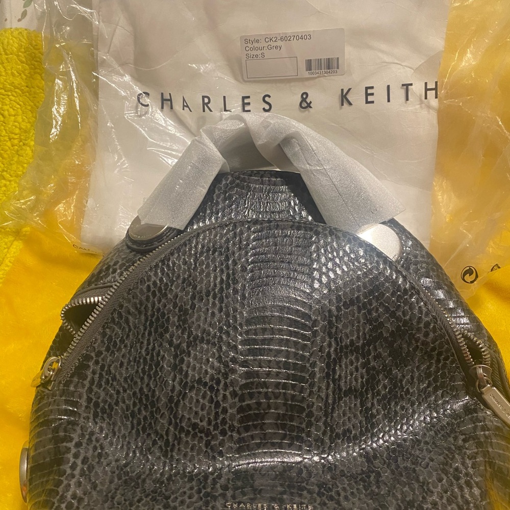 Charles & Keith Gray Snakeskin Backpack